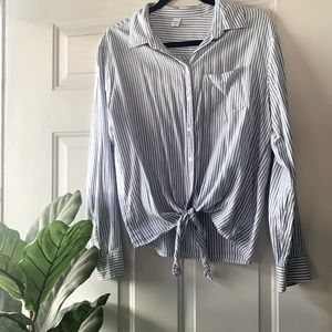 Tie front button down top
